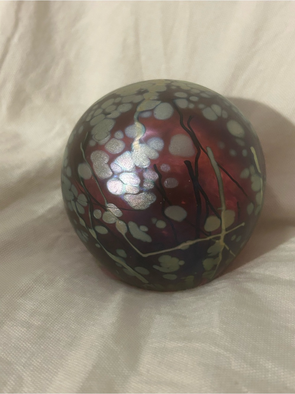 Tim Lazer Art Glass Paperweight 3.5" Signed 2008 Pink w/Leaves Sticks Silver - Picture 3 of 7
